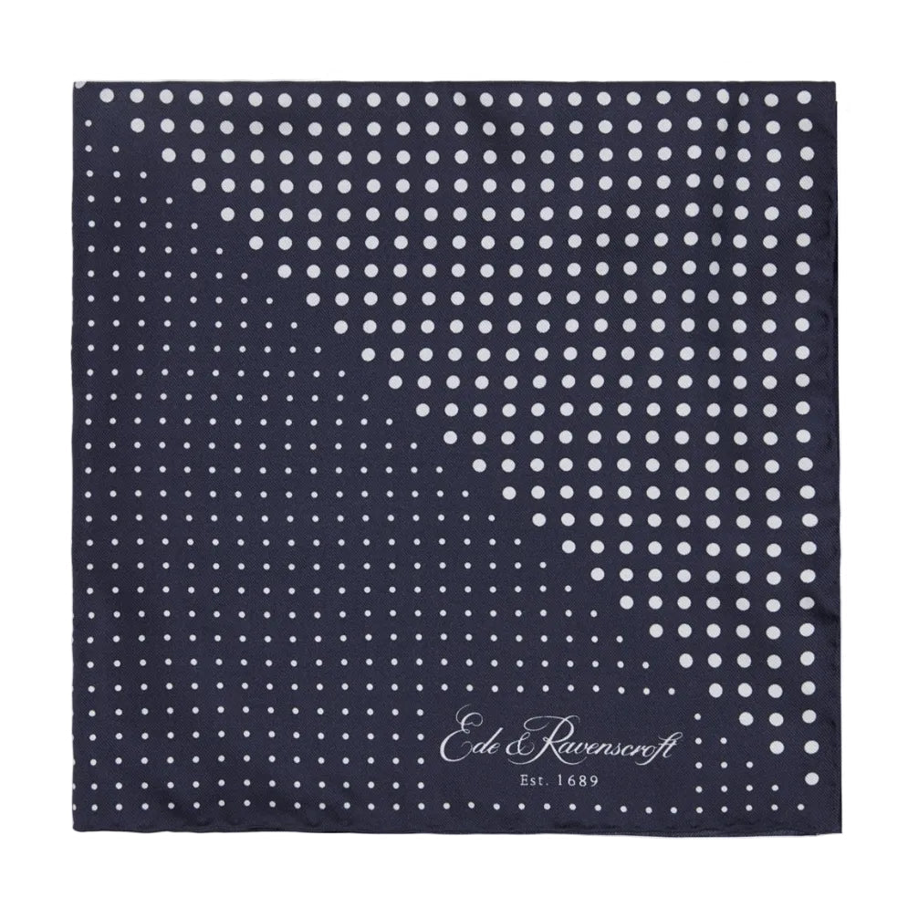 Navy and White Triangle Spot Printed Silk Pocket Square