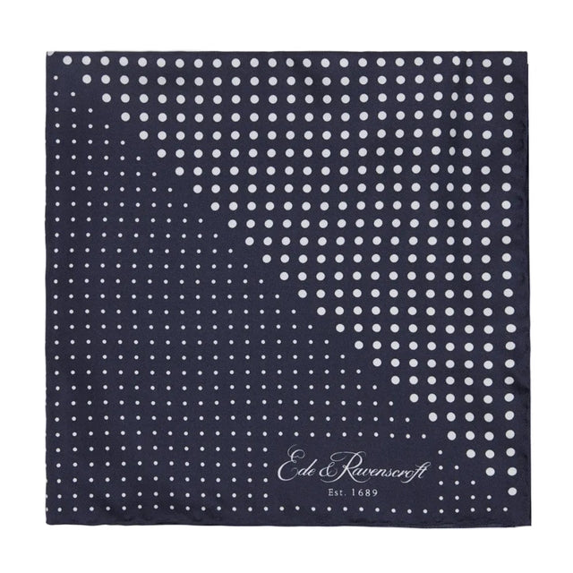 Navy and White Triangle Spot Printed Silk Pocket Square