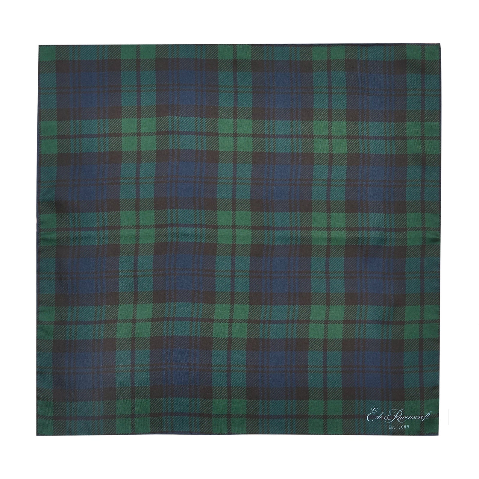 Green Navy Check Silk Pocket Square