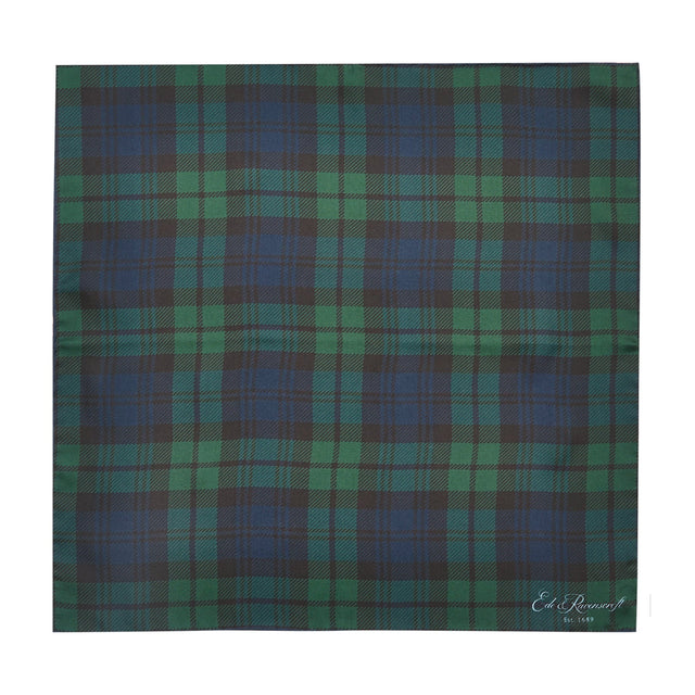 Green Navy Check Silk Pocket Square