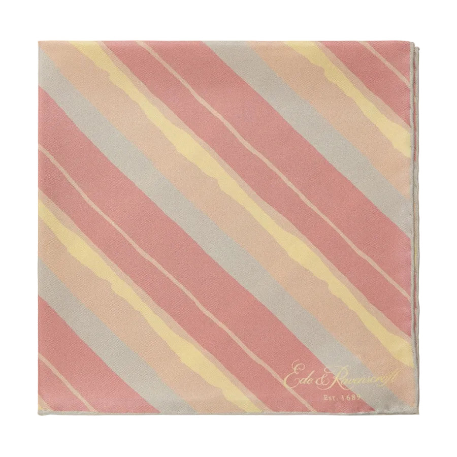 Pink and Yellow Painted Stripe Printed Silk Pocket Square