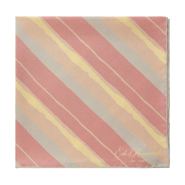 Pink and Yellow Painted Stripe Printed Silk Pocket Square