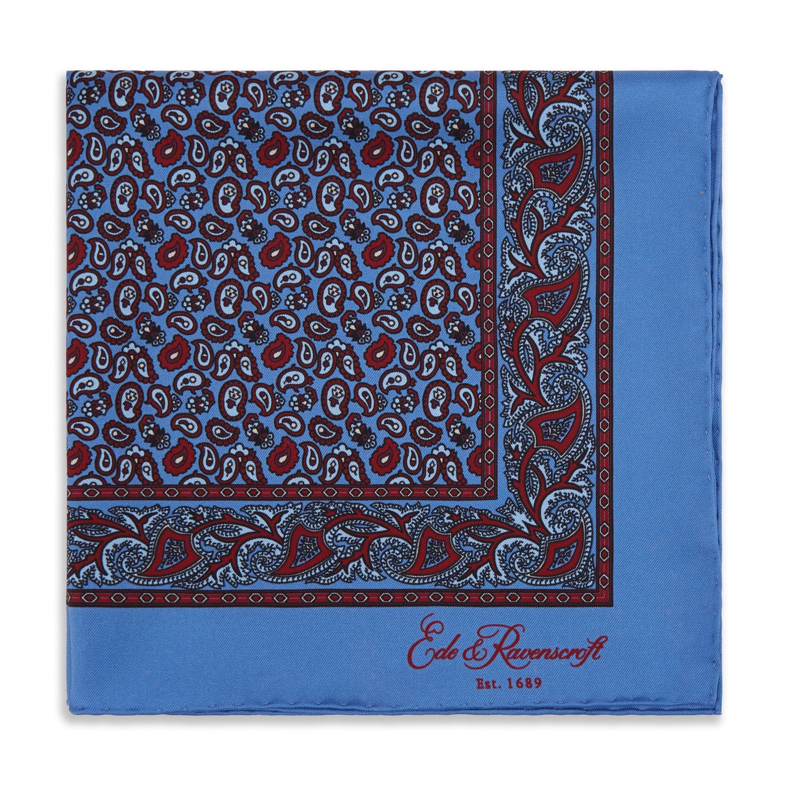 Blue and Burgundy Paisley Madder Pocket Square