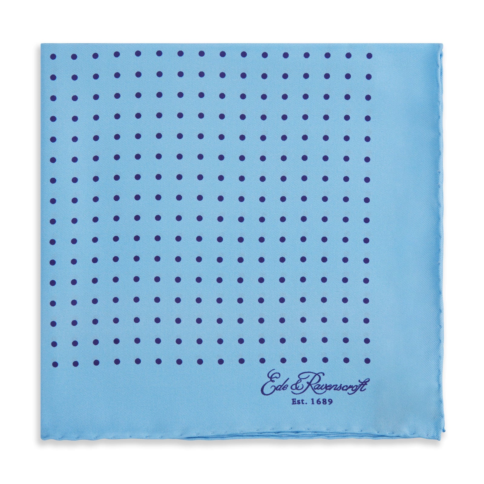 And Navy Spot Printed Silk Pocket Square
