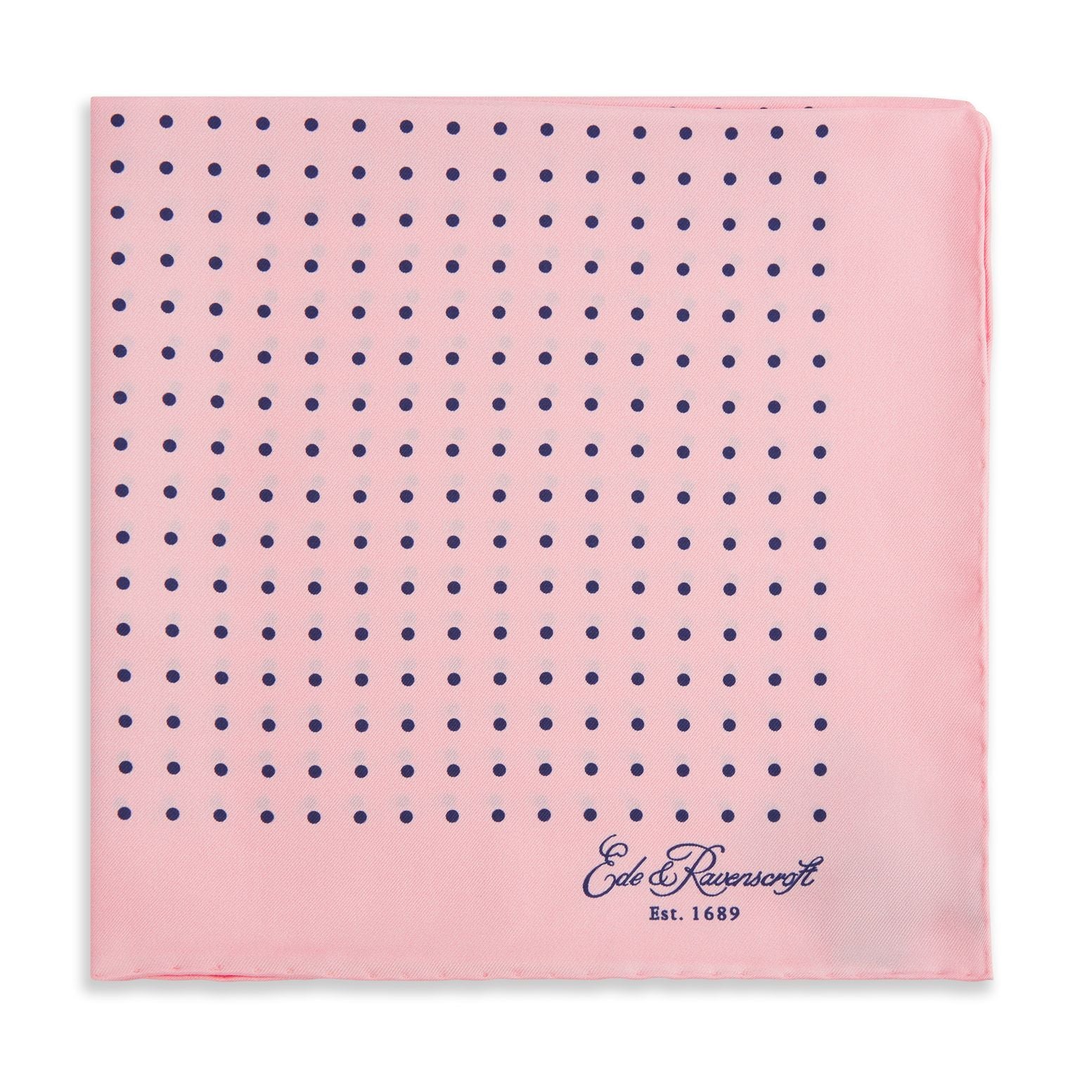 And Navy Spot Printed Silk Pocket Square