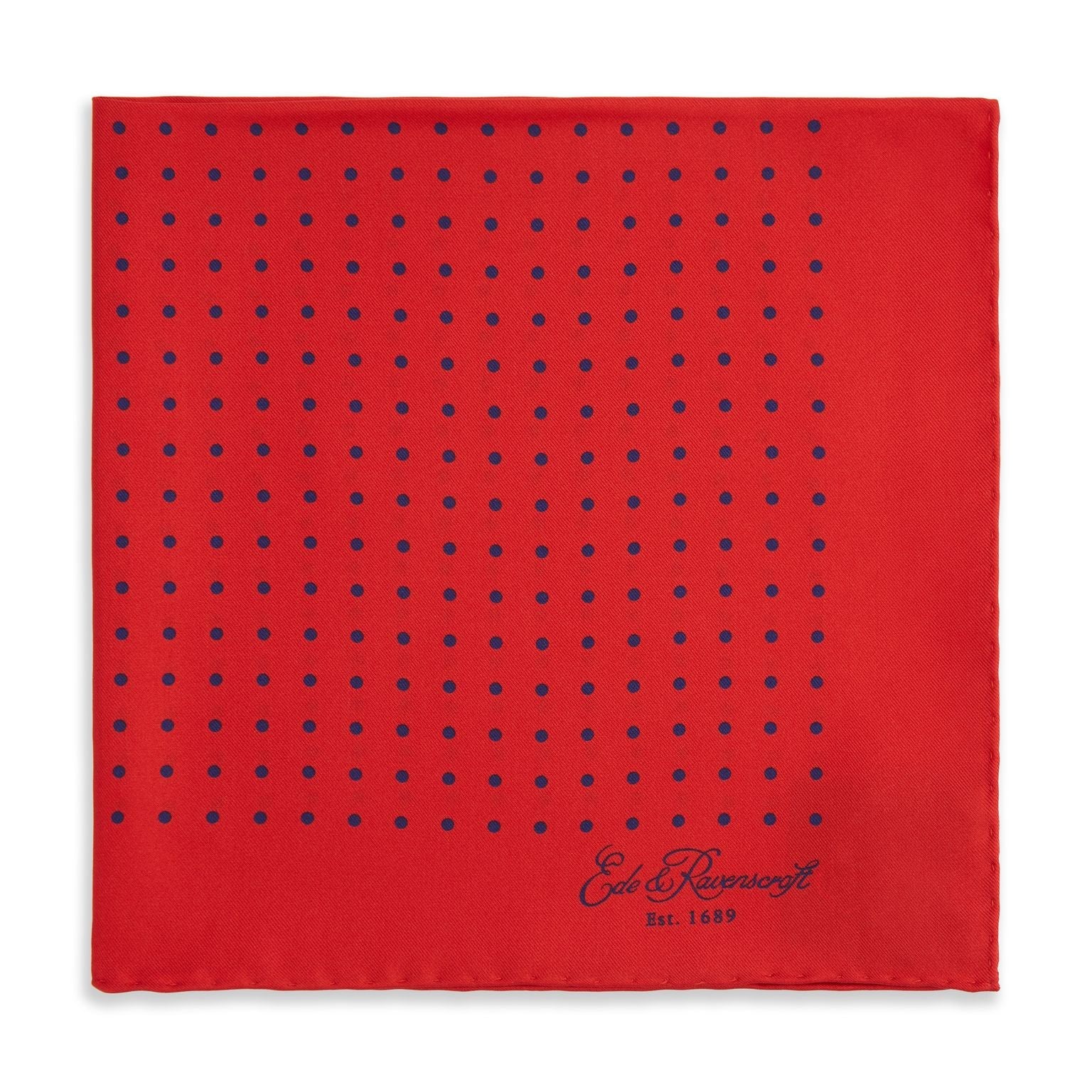 And Navy Spot Printed Silk Pocket Square