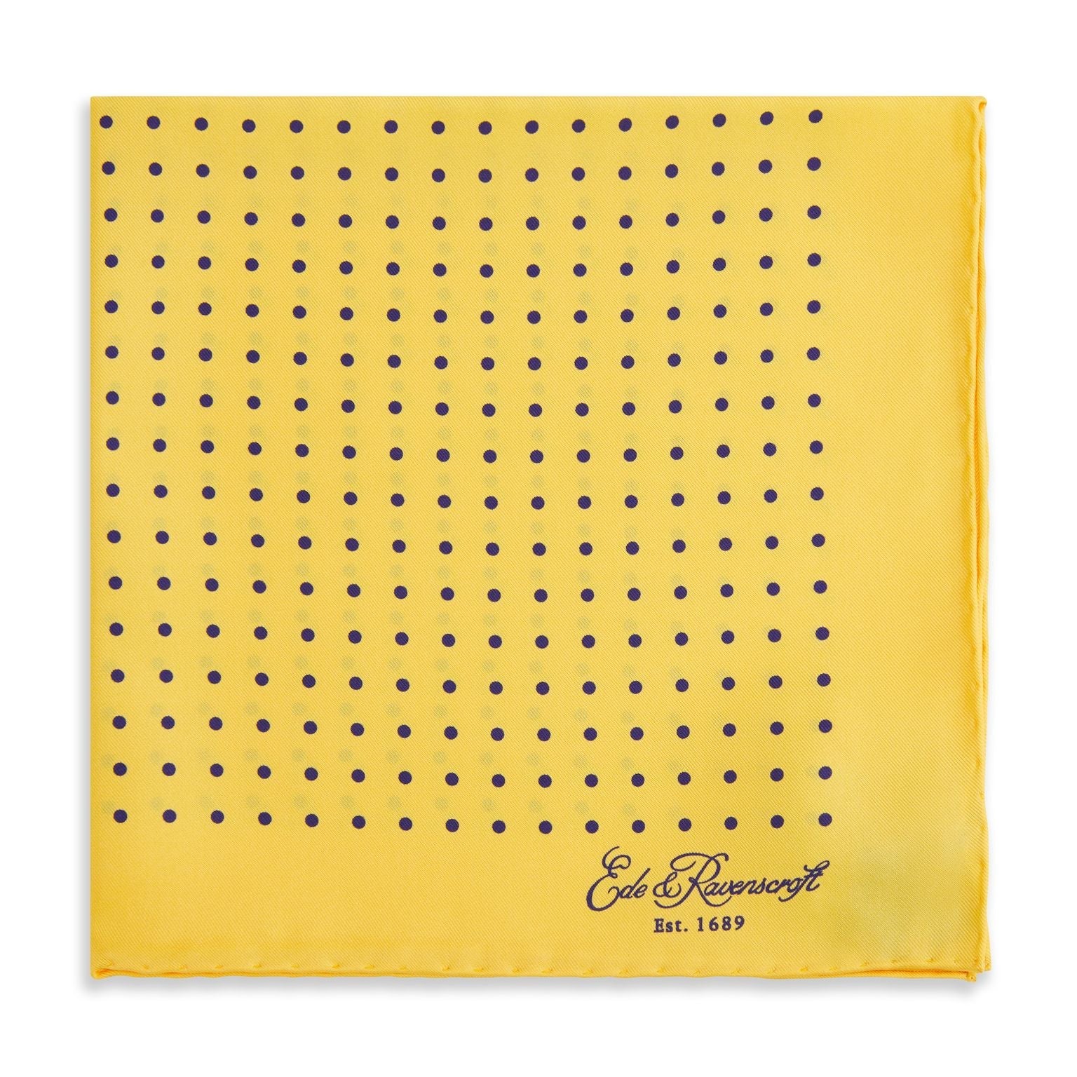 And Navy Spot Printed Silk Pocket Square