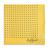 Yellow and Navy Spot Printed Silk Pocket Square