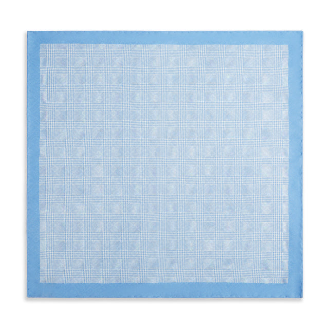 Blue Prince of Wales Geometric Double Faced Silk Pocket Square