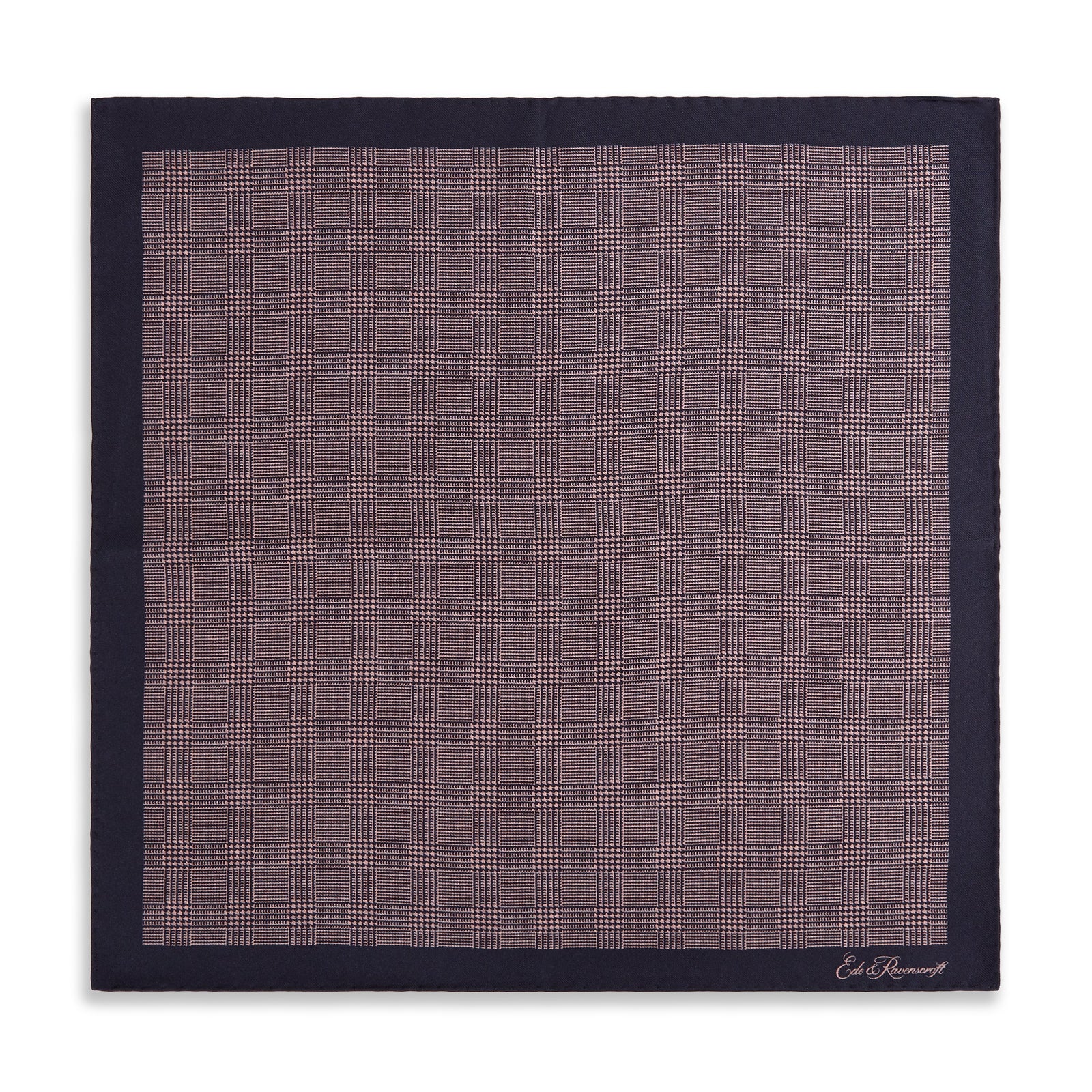 Pink Navy Prince of Wales Geometric Double Faced Silk Pocket Square