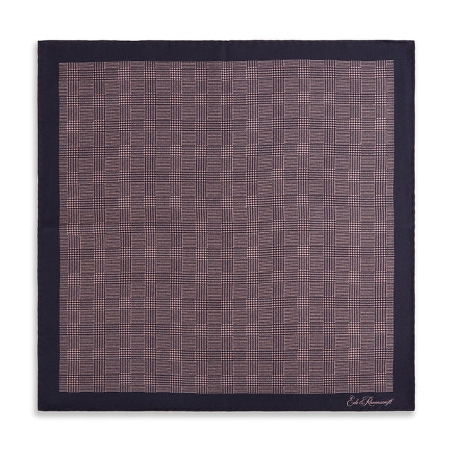 Pink Navy Prince of Wales Geometric Double Faced Silk Pocket Square