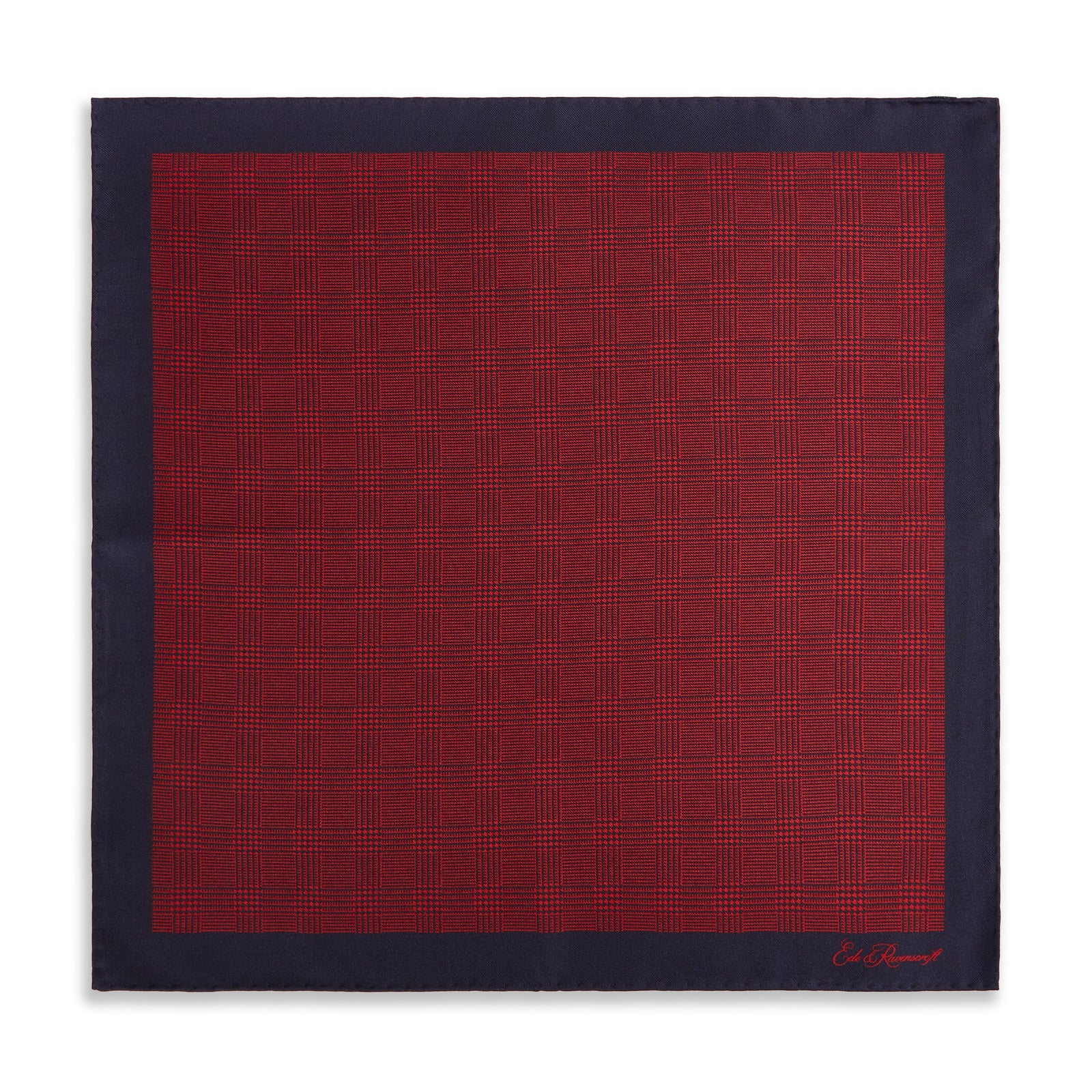 Red Navy Prince of Wales Geometric Double Faced Silk Pocket Square.