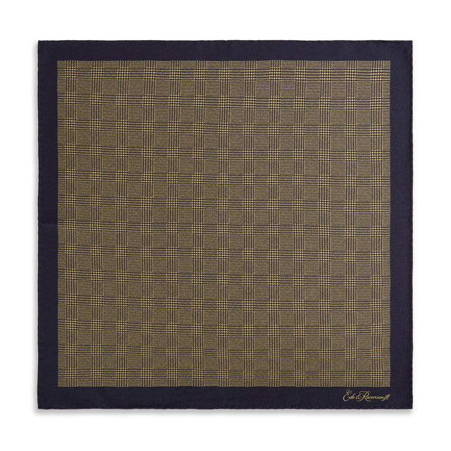 Yellow Navy Prince of Wales Geometric Double Faced Silk Pocket Square