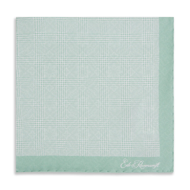 Sage Green Prince of Wales Geometric Double Faced Silk Pocket Square