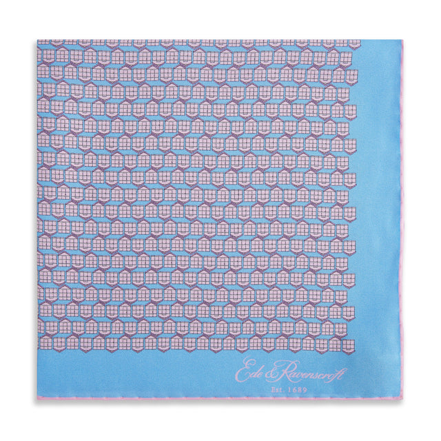 Blue Pink Beach Hut Silk Pocket Square