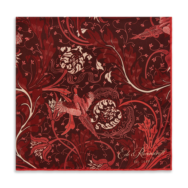 Red Forest Pheasant Silk Pocket Square