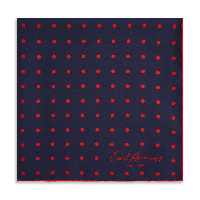Navy Red Churchill Silk Spot Pocket Square