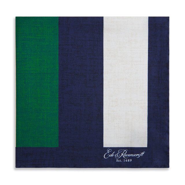 Navy Green Stripe Pocket Square