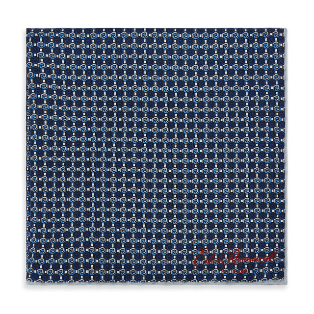 Blue Geo Print Silk Pocket Square