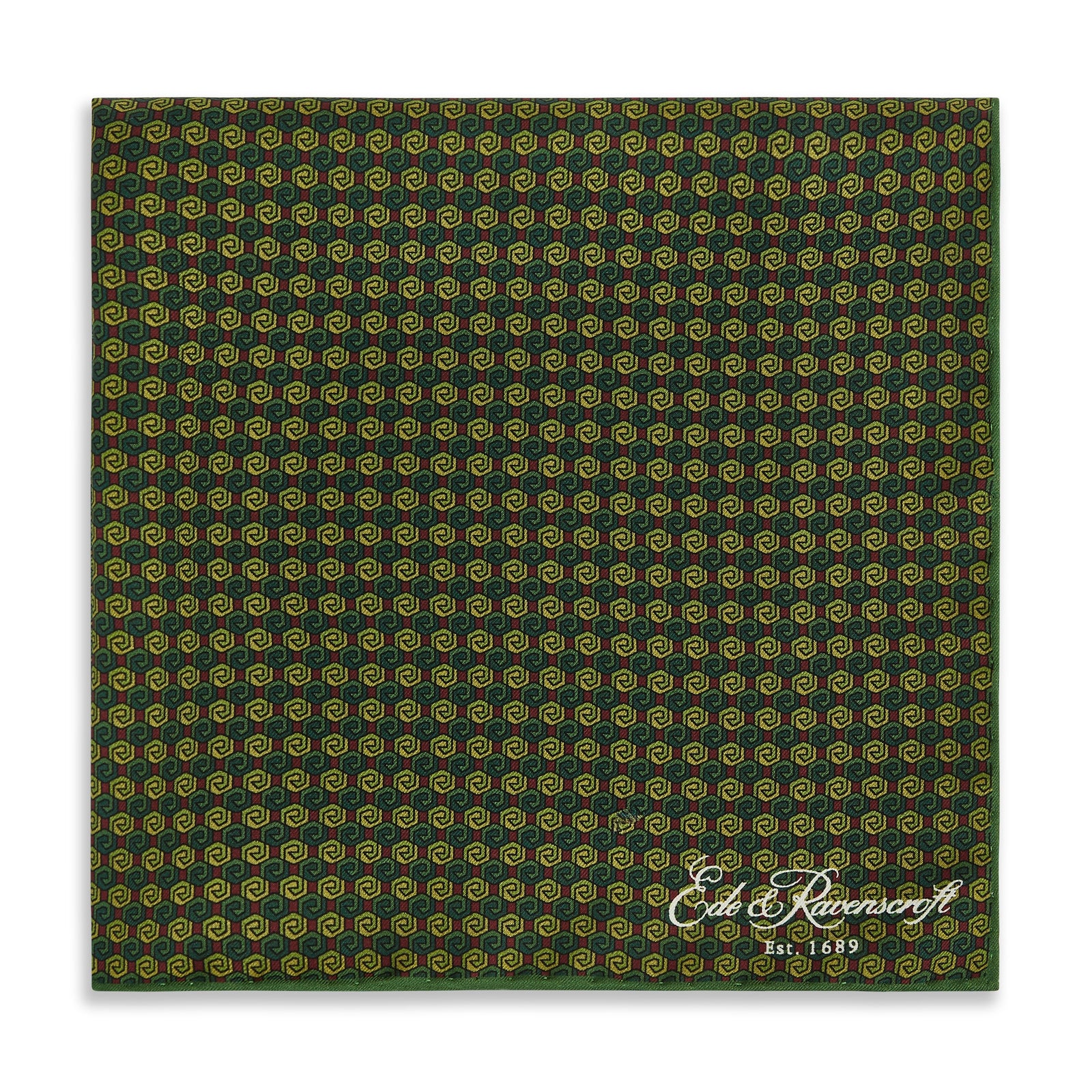 Green Geo Print Silk Pocket Square