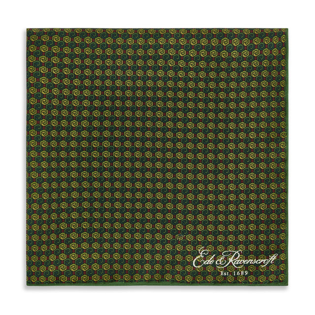 Green Geo Print Silk Pocket Square