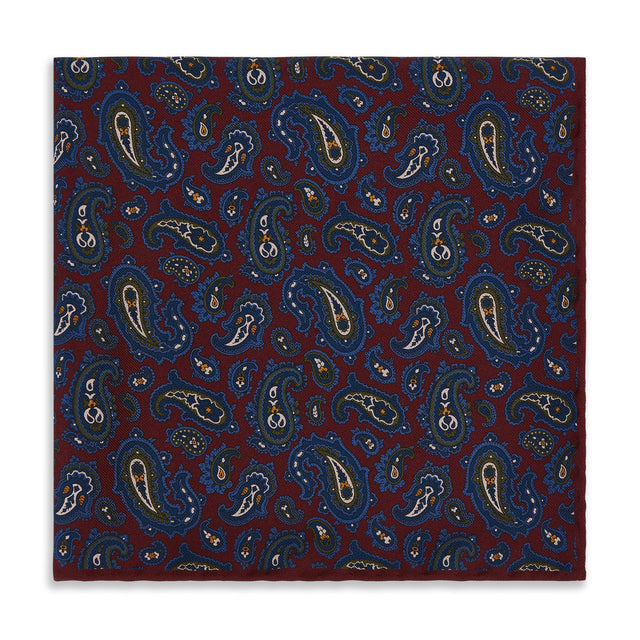 Burgundy Navy Paisley Madder Silk Reversible Pocket Square