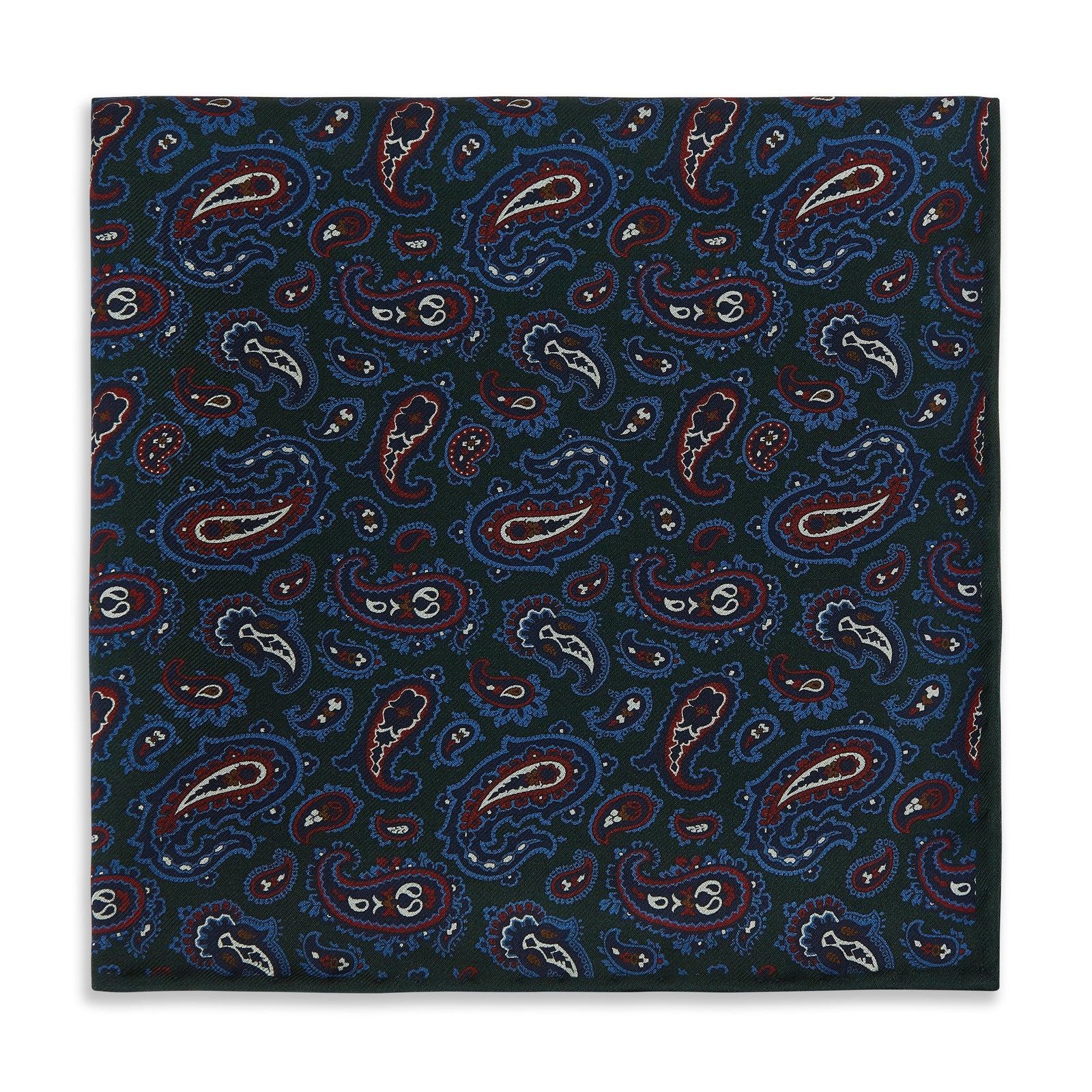 Green Navy Paisley Madder Silk Reversible Pocket Square