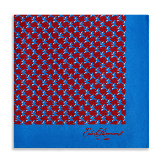 Blue Red Geo Running Man Silk Pocket Square