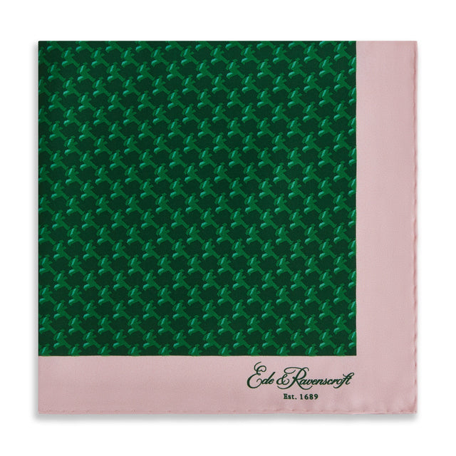 Green Pink Geo Running Man Silk Pocket Square