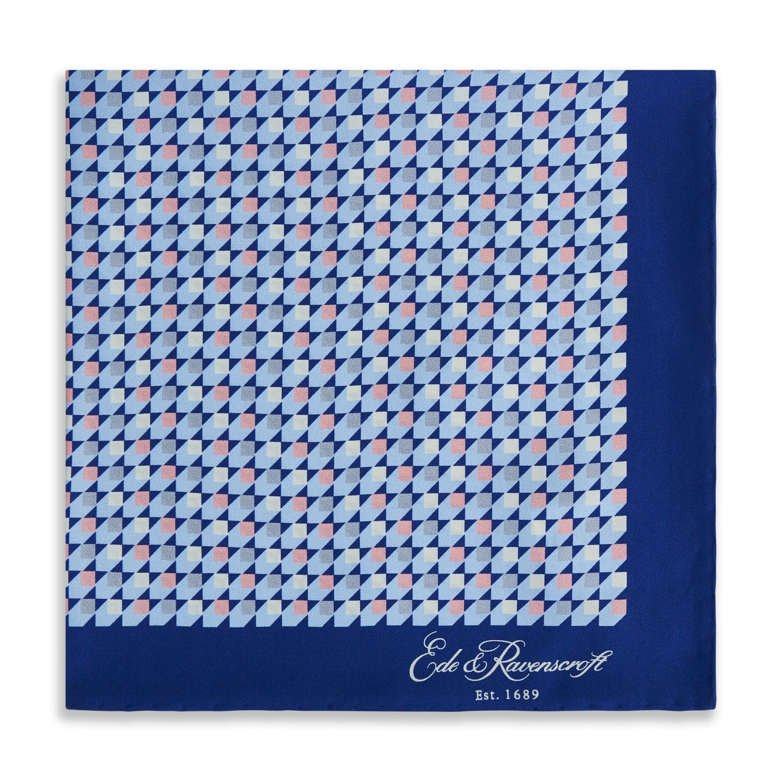 Blue Geo Cubic Silk Pocket Square