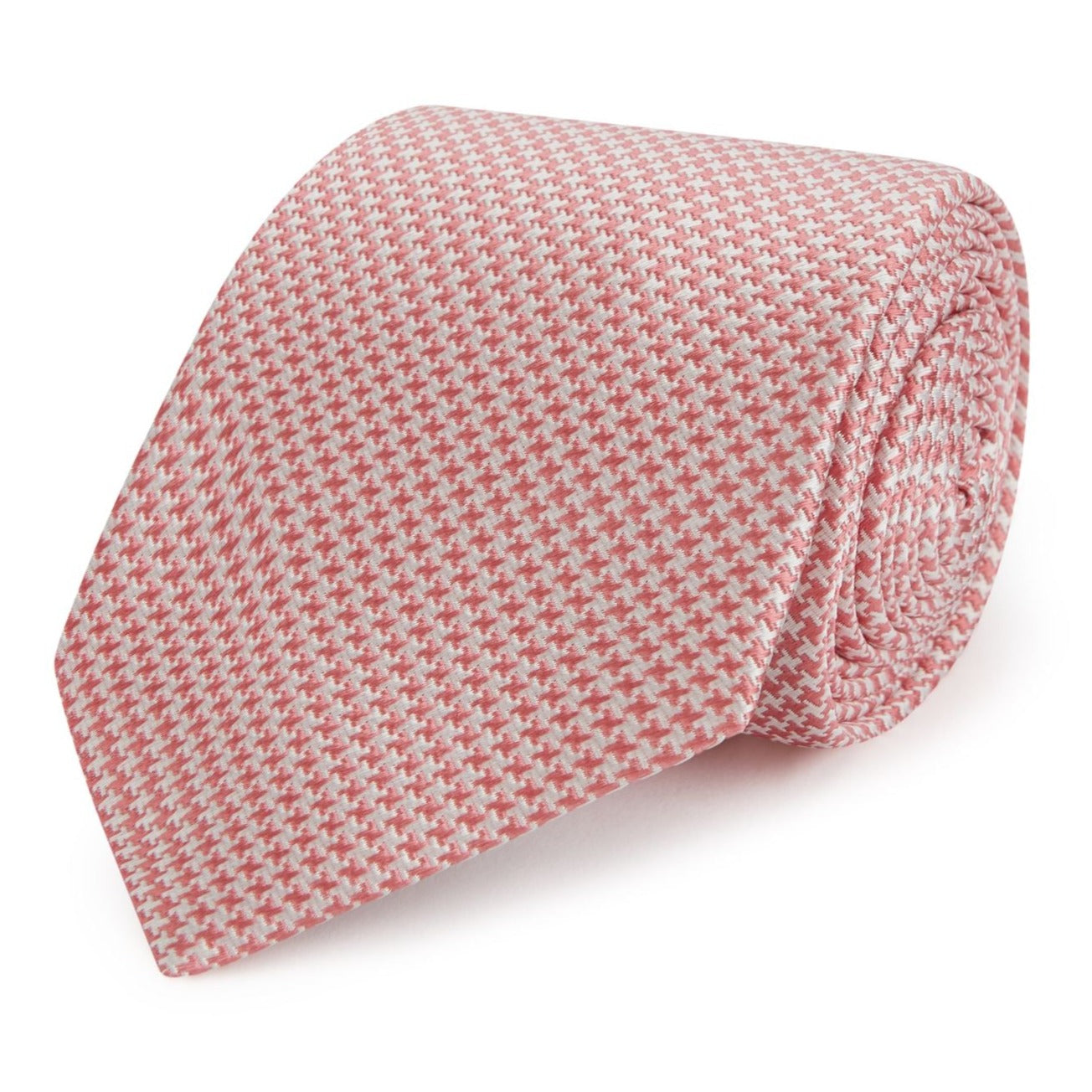 Pink and White Micro Houndstooth Silk Tie