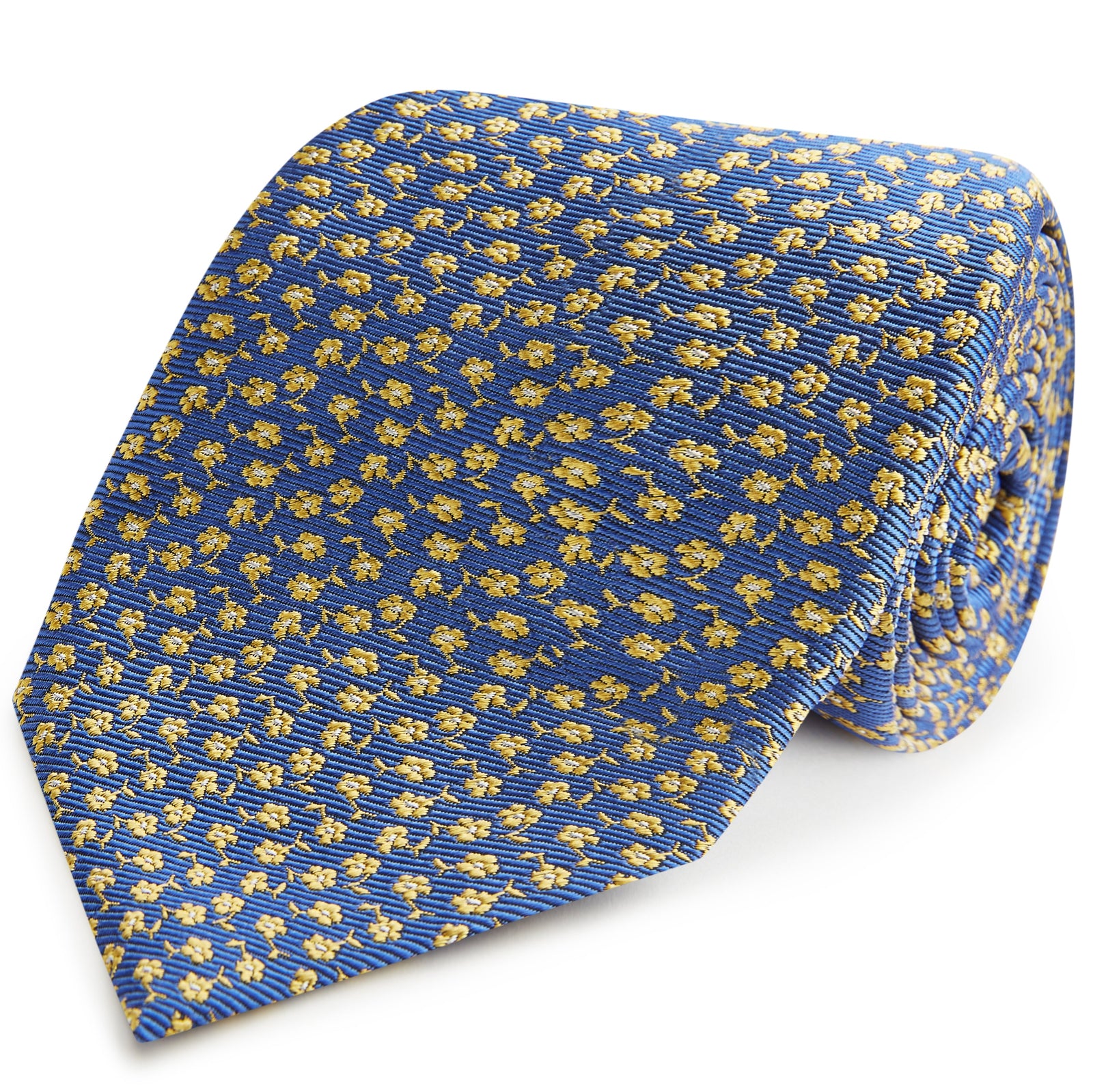 Blue Yellow Micro Flower Woven Silk Tie