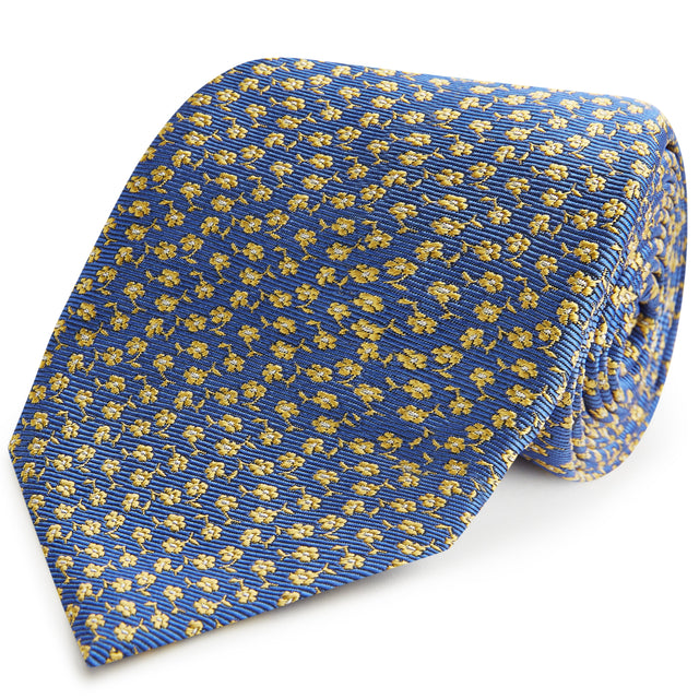 Blue Yellow Micro Flower Woven Silk Tie