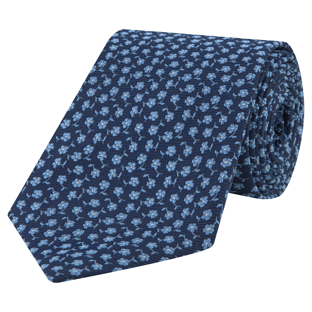 Navy and Blue Micro Flower Woven Silk Tie