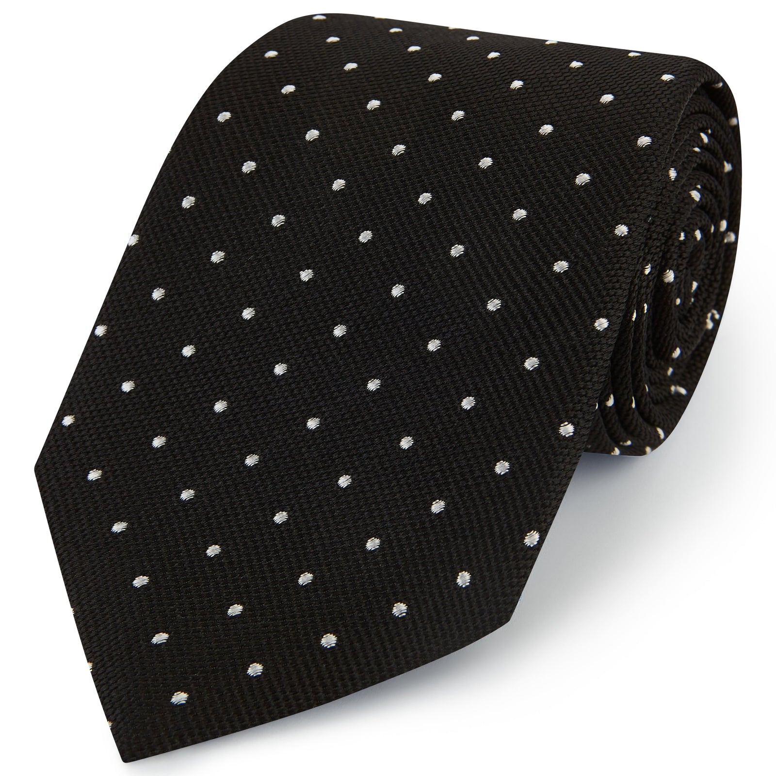 Black White Textured Spot Woven Silk Tie