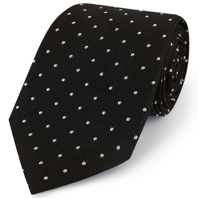 Black White Textured Spot Woven Silk Tie