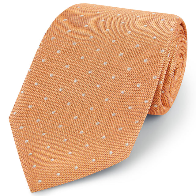 Orange White Textured Spot Woven Silk Tie