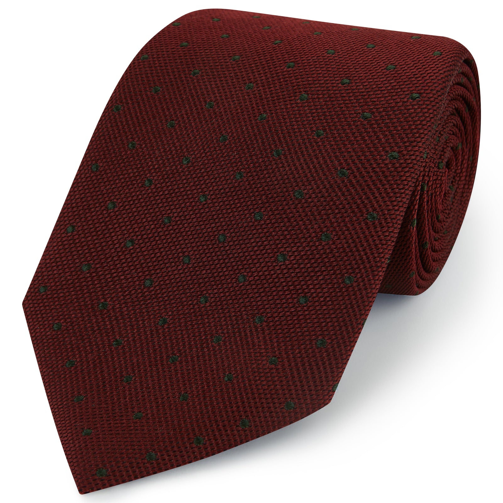 Burgundy Green Textured Spot Woven Silk Tie