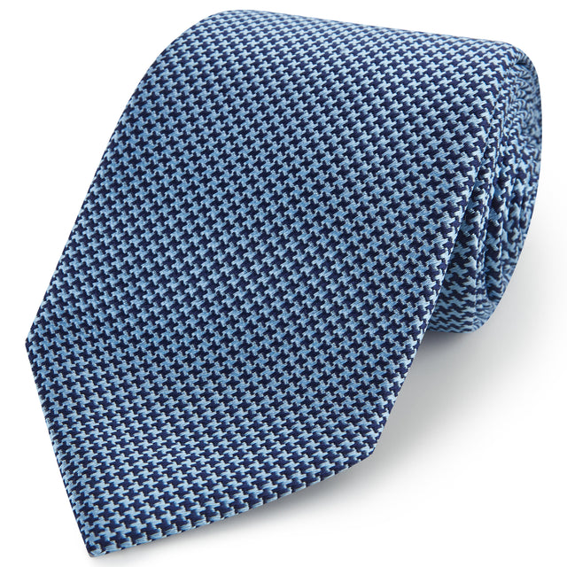 Navy Blue Micro Houndstooth Woven Silk Tie