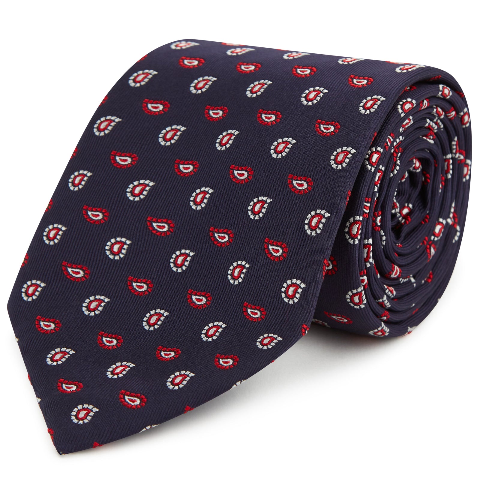 Navy and Red Paisley Twill Woven Silk Tie