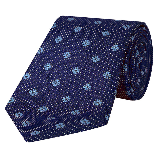 Navy and Blue Flower Spot Woven Silk Tie