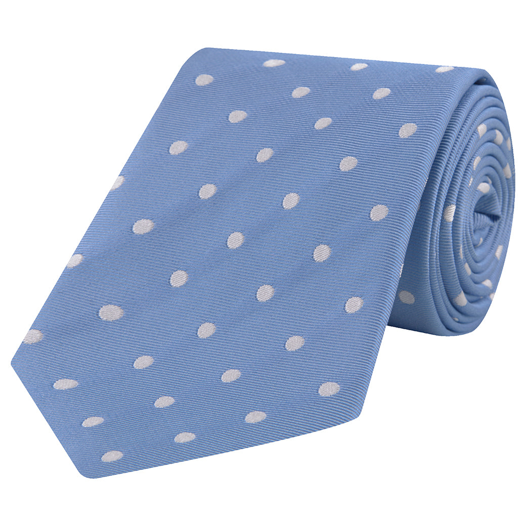 Blue and White Churchill Spot Woven Silk Tie