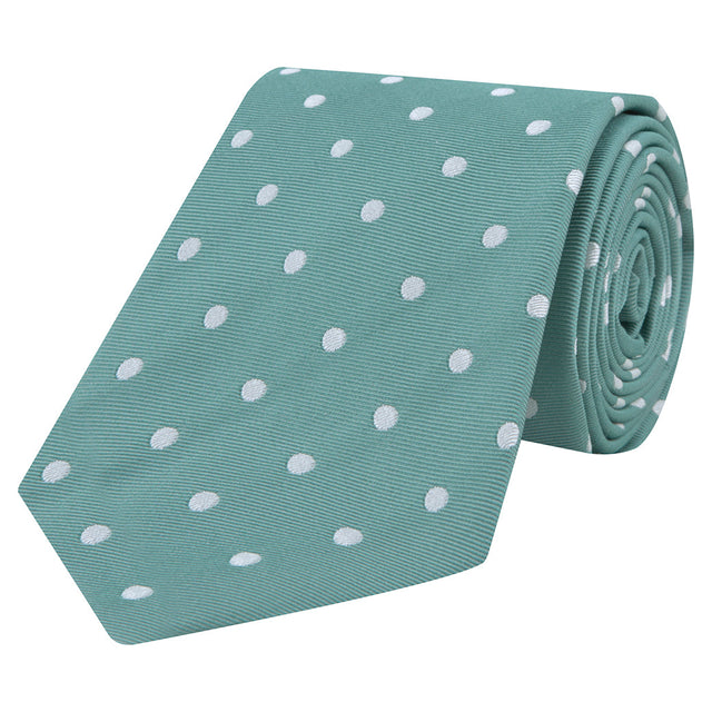 Green and White Churchill Spot Woven Silk Tie