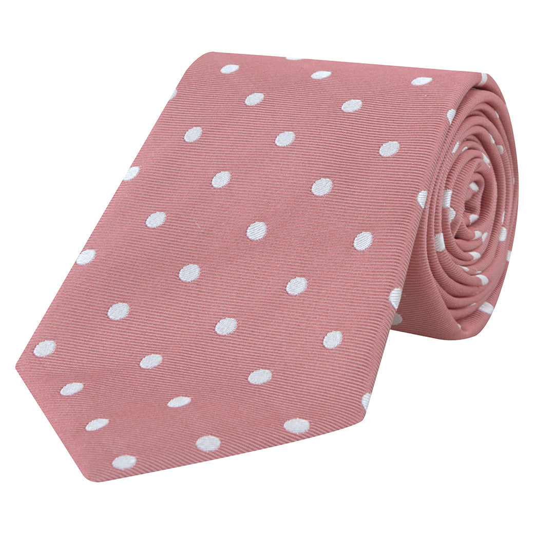 Pink and White Churchill Spot Woven Silk Tie