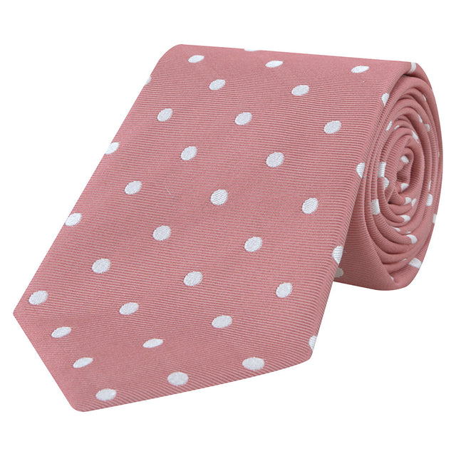 Pink and White Churchill Spot Woven Silk Tie