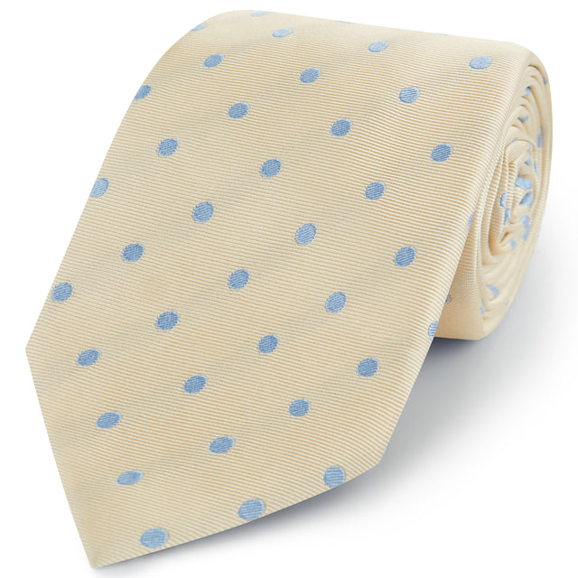 Ecru Blue Churchill Spot Woven Silk Tie