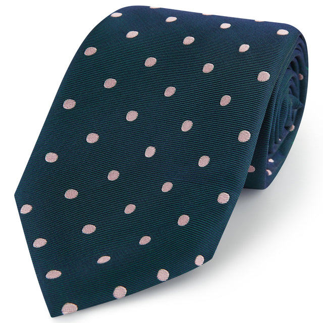 Teal Pink Churchill Spot Woven Silk Tie