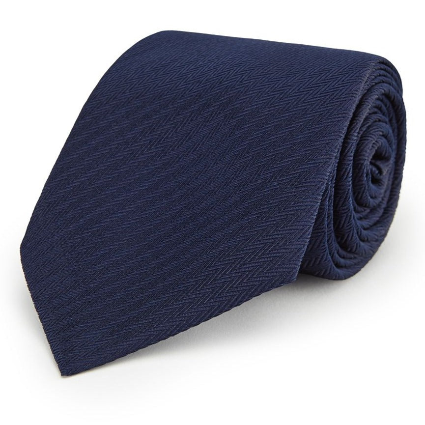 Navy Micro Herringbone Woven Silk Tie