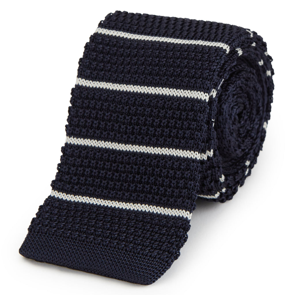 And White Knitted Barre Stripe Tie
