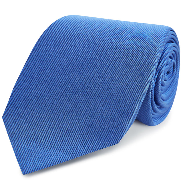 Blue Plain Heavy Twill Woven Silk Tie